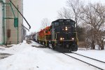 Black brick 3037 leads two orange SD40's north for Bay City